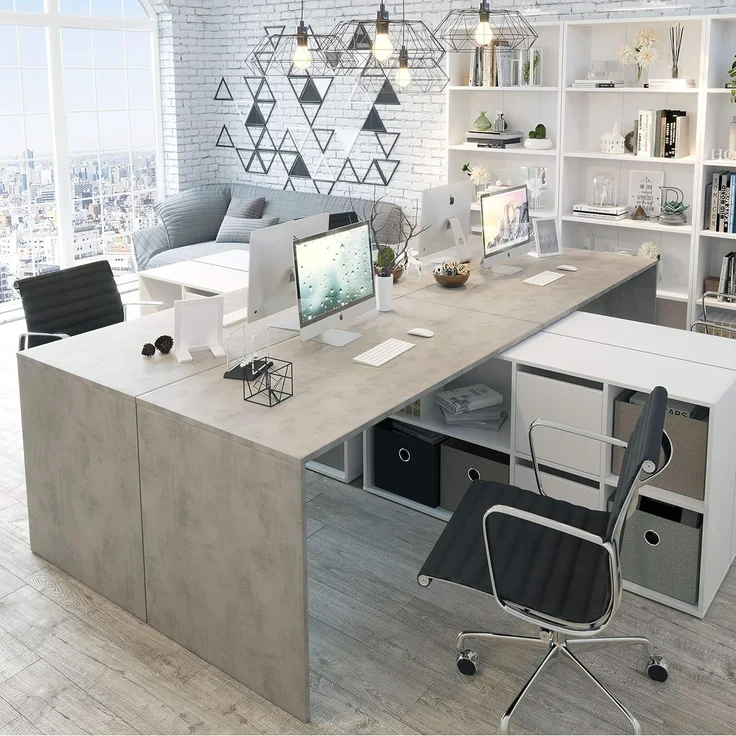 Habitdesign, Schreibtisch – flexibler PC-Tisch in Artik weiß und Zementgrau, rechts, links oder gerade aufstellbar, Maße: 136–203x66–139x74 cm (B x H x T), ideal für Homeoffice, Modell Adapta Plus – Bild 2