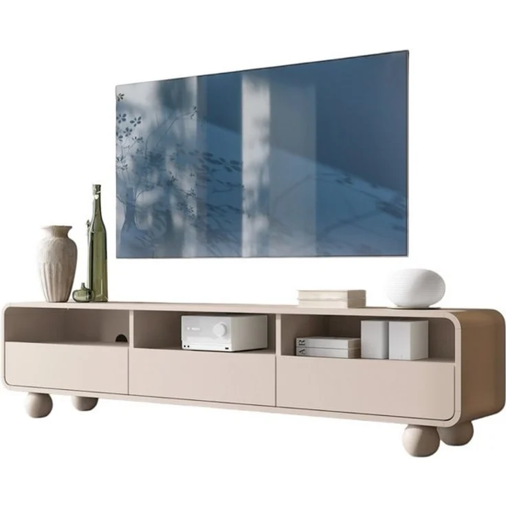 Compleo TV-Schrank 180 cm breit, Japandi design, Lowboard rund form ALDOS Designer-TV-Board mit 3 Schubladen – Bild 4