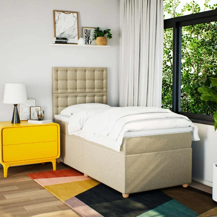 vidaXL Boxspringbett mit Matratze Creme 80x200 cm Stoff 3293426 – Bild 5