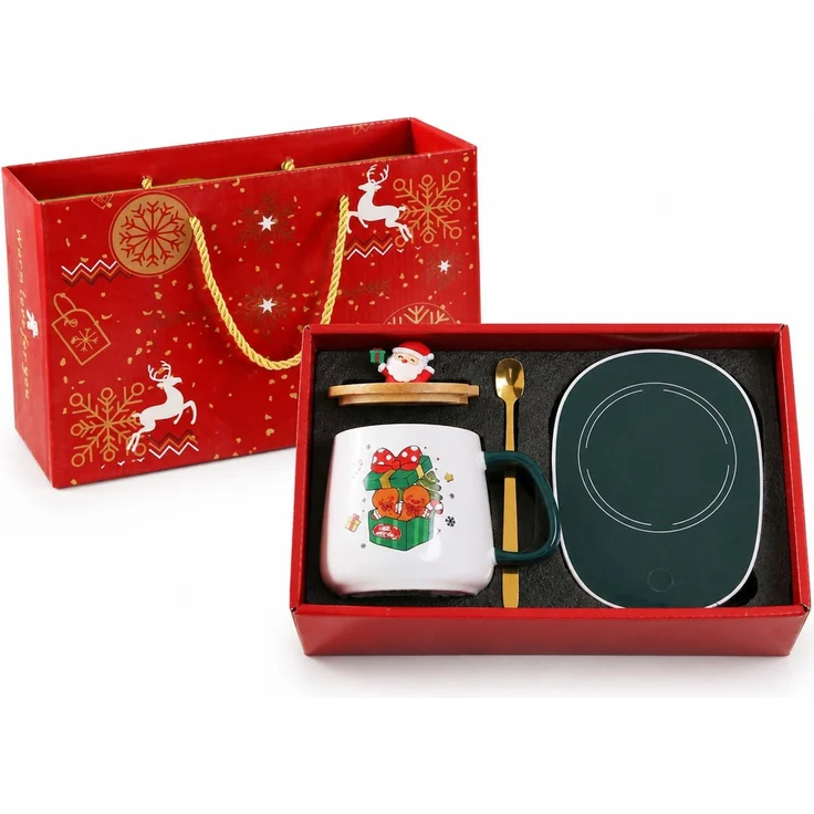 Weihnachts-Geschenkset Keramiktasse mit Deckel Weihnachtsmann Motiv Rot 28 x 16 x 23 cm – Bild 1