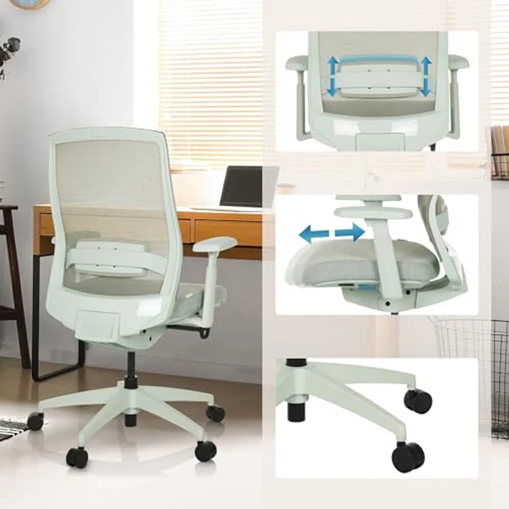 MID.YOU Drehstuhl, Grau, Textil, mit Armlehnen und ergonomischer Rückenlehne, 65x95 - 103x70 cm – Bild 6