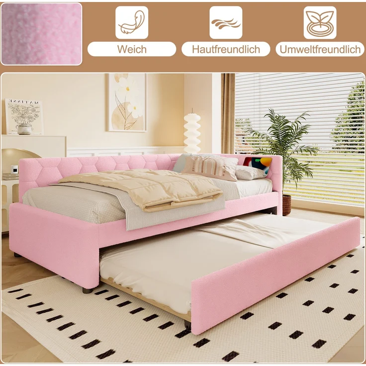 Schlafsofa mit Bettfunktion, Gästebett und Lattenrost, 90x200 cm, Polsterbett, Einzelbett, Jugendbett, Bezug aus Vlies – Bild 5