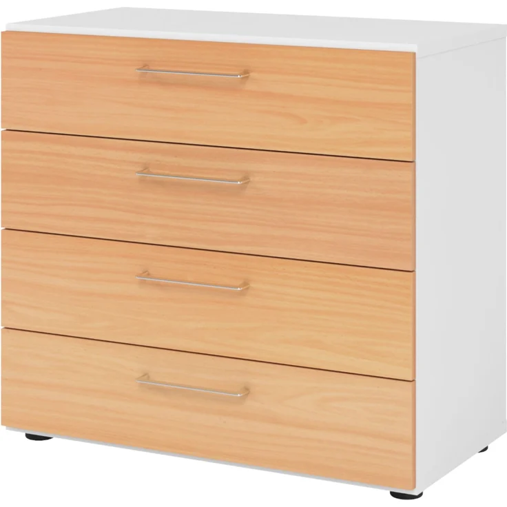 bümö smart Schubladenschrank, Büroschrank 80cm breit in Weiß/Buche mit 4 Schüben - Bürocontainer aus Holz, Container mit Metallgriffen & Soft-Stop Schubladen, 928S4-W-6-BS – Bild 1