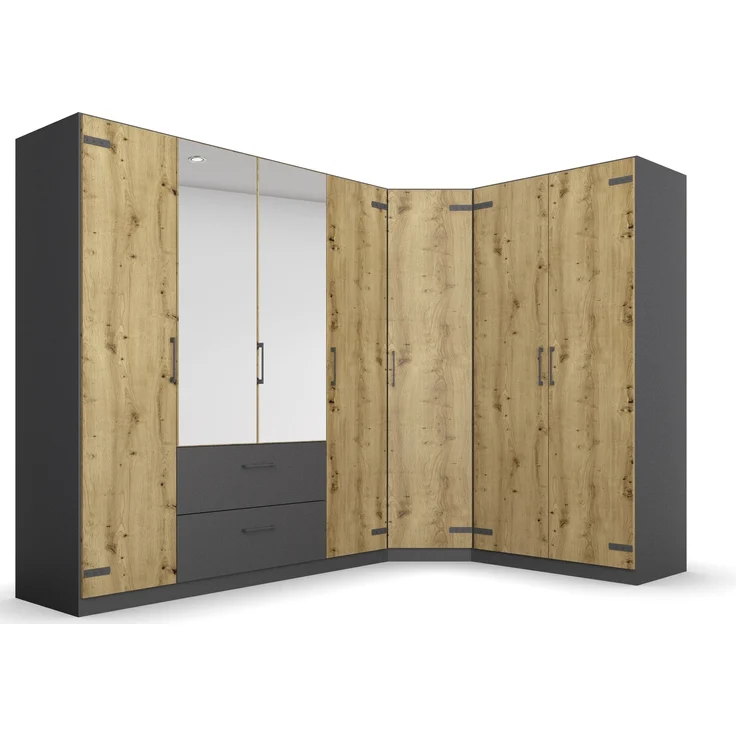 Eckkleiderschrank >Butte< in Eiche Artisan Dekor / grau - 266x197x176 (BxHxT) – Bild 1