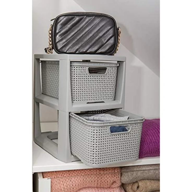 BranQ Badregal 1727, Rattan Bücherregal mit 2 ausziehbaren Körben grau – Bild 2