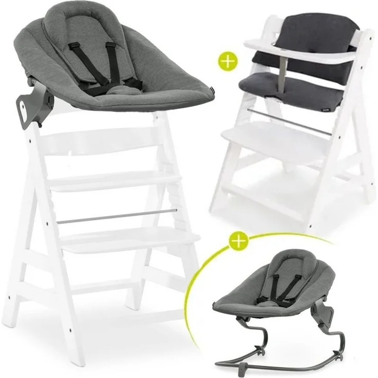 Hauck Hochstuhl Alpha Plus White Newborn Set, Holz Babystuhl ab Geburt inkl. Aufsatz für Neugeborene & Sitzauflage – Bild 5