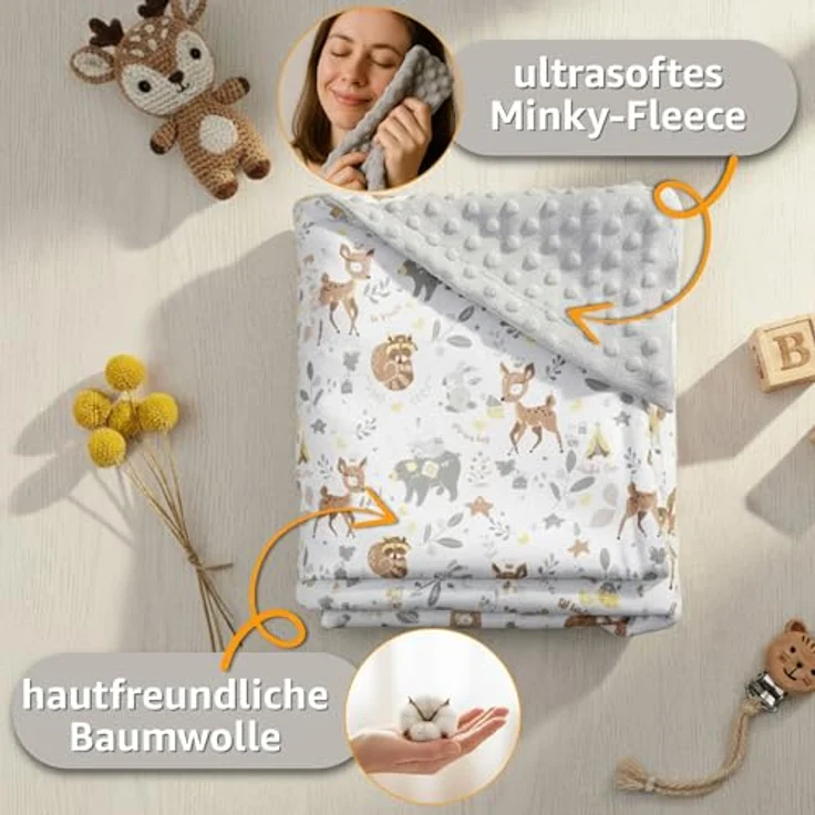 Einschlagdecke Babyschale Baby Decke 90x90 cm - Fußsack Blanket für Kinderwagen und Autositz Ganzjahres für Neugeborenen und Kleinkinder Einschlagsdecken für 3 und 5 Punkt Gurt Minky Oeko-Tex – Bild 5