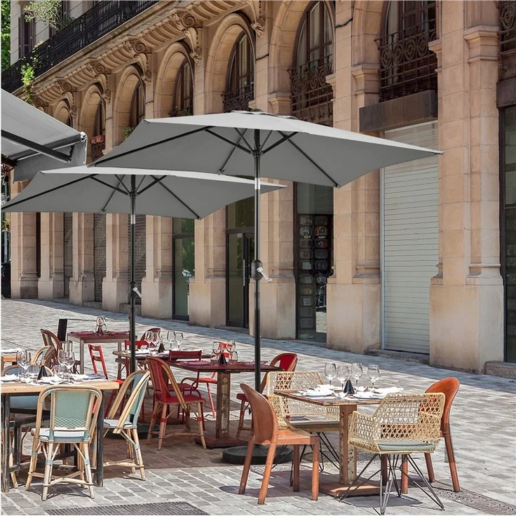 Yaheetech Sonnenschirm Rechteckiger Terrassenschirm mit Kurbel & 6 Metallstreben, LxB: 196,5x147 cm, Gartenschirm 196,5 cm L × 147 cm B × 227 cm H – Bild 2