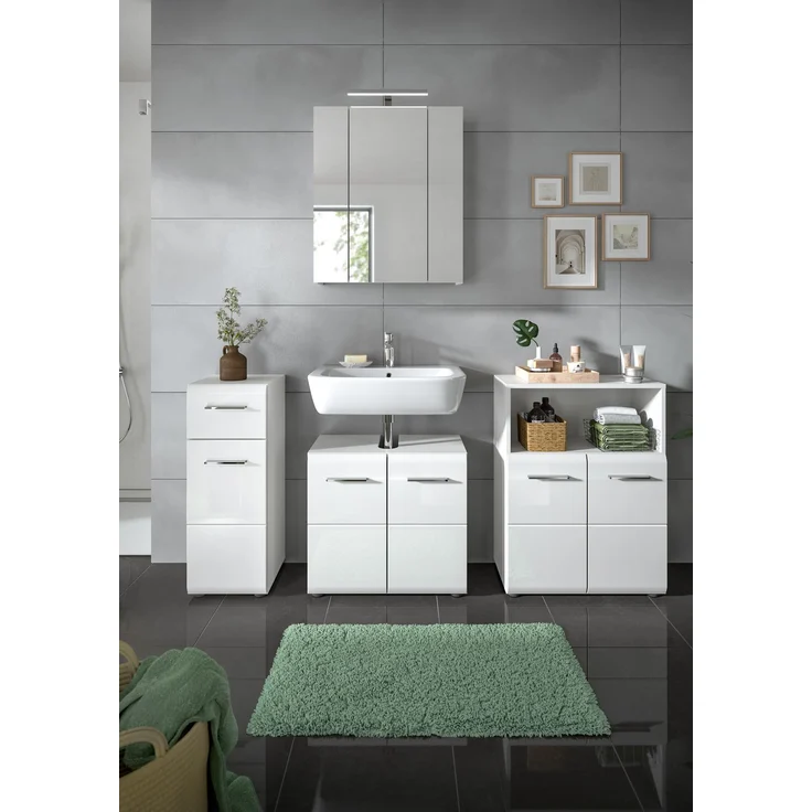 Badschrank Ice - Weiß / Weiß Hochglanz – Bild 6