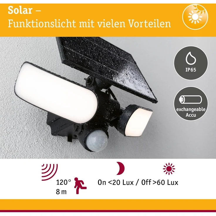 Paulmann 94610 Solar LED Wandfluter Sonlig 2-flammig IP65 3000K Bewegungsmelder – Bild 5
