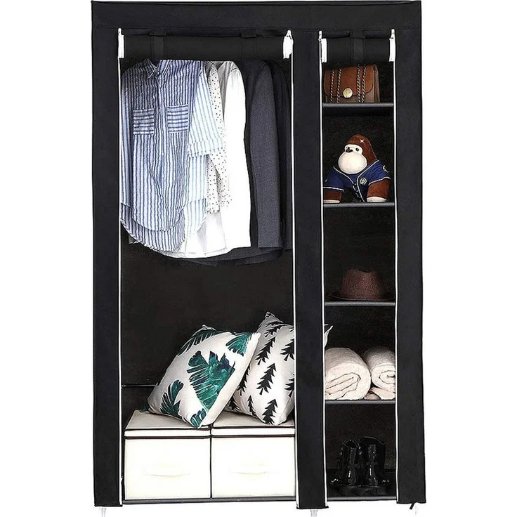 JEOBEST Stoffschrank Kleiderschrank, Stoffschrank, faltbare Garderobe mit Kleiderstangen mit Kleiderstange, Reißverschluss & Ablagen – Bild 1