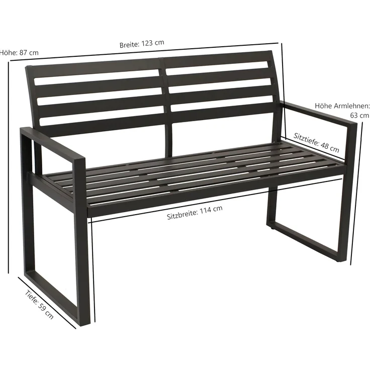 DEGAMO Gartenbank ATLANTA, 2-sitzer 123cm, Aluminium rostfrei in schwarz, modern – Bild 2