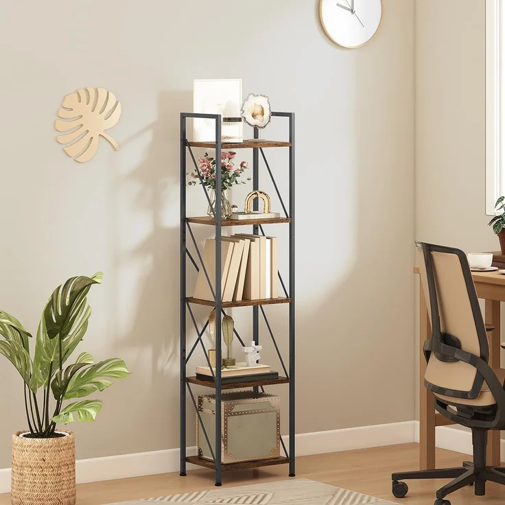 YITAHOME Bücherregal, 5-stöckiges Industrielles Standregal, Holzregale und Metallrahmen, Ausstellungsregal, Lagerregal für Wohnzimmer, Home-Office, Küche, Schlafzimmer, Vintagebraun Regal – Bild 8