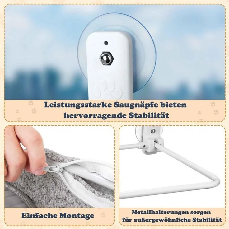 SURFOU Katzen-Hängematte Katzenfensterliege Katzen hängematte mit Saugnäpfen Fenster Katzenbett, Katzenmöbel, Katzen Kletterwand, Hängematte Katze, 30*52*10cm, mit 4 stabilen Saugnäpfen. tragkraft bis 18 kg, abnehmbar – Bild 4