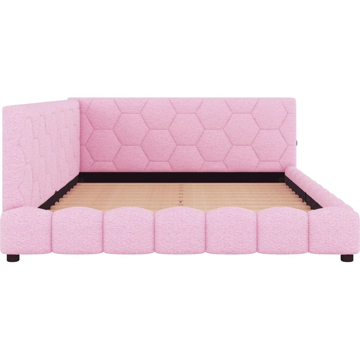 Daybett 214 × 152 × 64,5 cm ,140 × 200 cm Liegefläche – Vliesimitat & MDF,16‑Farben LED, USB/Typ‑C, Rosa – Bild 8