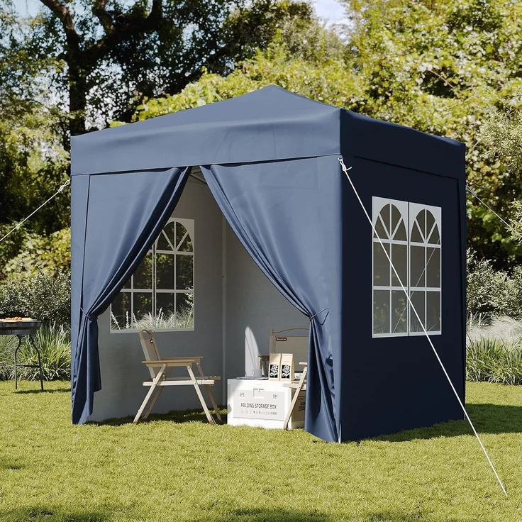 Aoxun Pop Up Pavillon 2x2m Wasserdicht mit 4 Seitenwänden, Metallrahmen-Schutzzelt, Höhe Verstellbar, Faltpavillon 2x2 mit Tragetasche für Camping Party, Blau – Bild 9