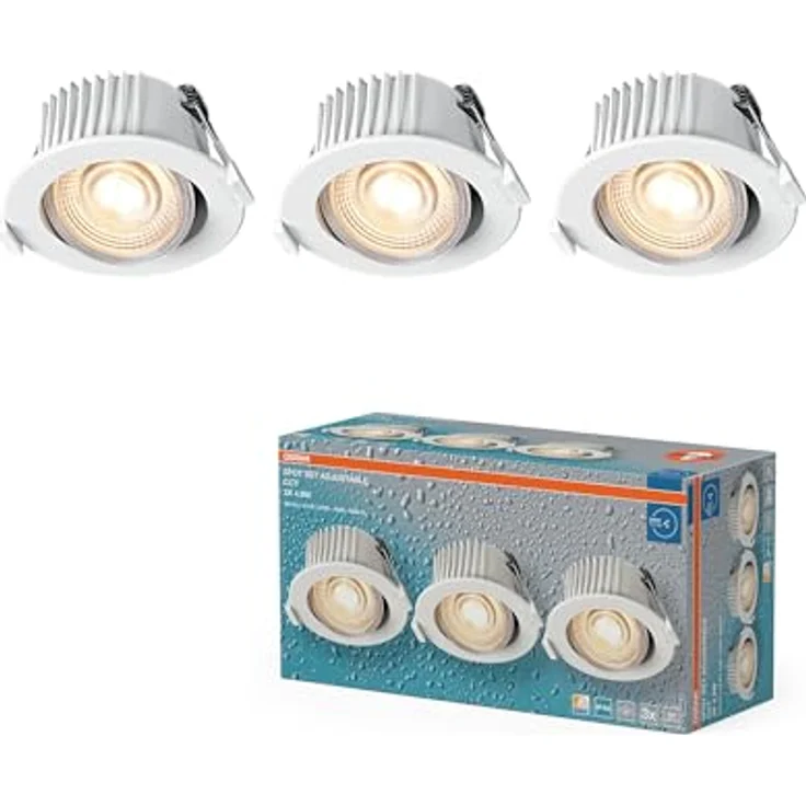 Osram Spot Set LED Einbaustrahler CCT IP44 4,9W Weiß 88mm, 3er Set Badezimmer Click-CCT, 290lm, 2700–6500K – Bild 1