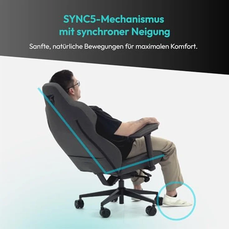 ThunderX3 CORE Smart Ergonomischer Gaming Stuhl, Mesh Schwarz mit integrierter Synchronmechanik und gepolsterten 3D-Armlehnen, bis 125 kg belastbar – Bild 3