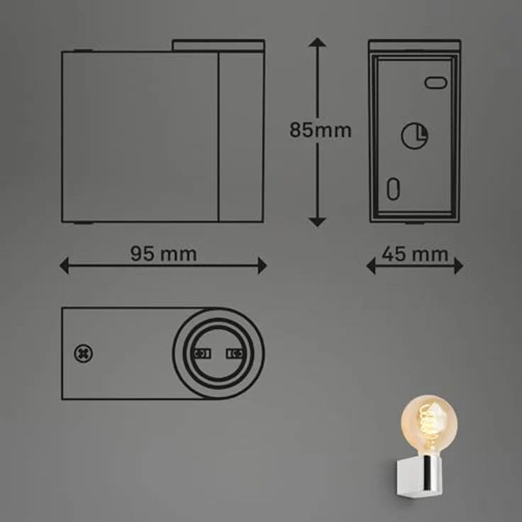 BRILONER - Spiegelleuchte Bad IP44 Spritzwasserschutz, E27 max. 10W, Wandmontage, Badezimmerlampe, Spiegellampe Bad, Lampe Badezimmer, Badlampe Wand, Wandlampe Badezimmer, 4,5 x 8 x 9,5 cm, Chrom – Bild 7
