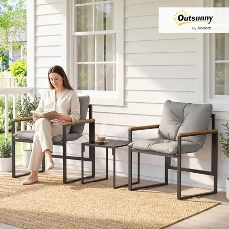 Outsunny Balkonset dicken Polstern Gartenmöbel, (Set, 3-tlg, 1 Tisch, 2 Stühle), 3-teiliges Garten-Bistro-Set – Bild 2