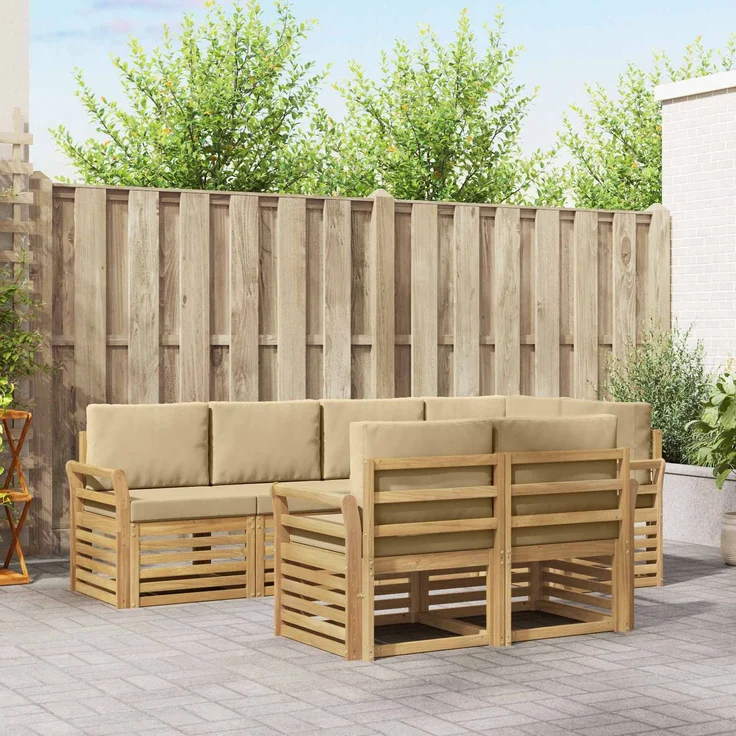 vidaXL Outdoor-Sofagarnitur 7 stk. 7-Sitzer Weiß und Beige Polyester 3391998 – Bild 1