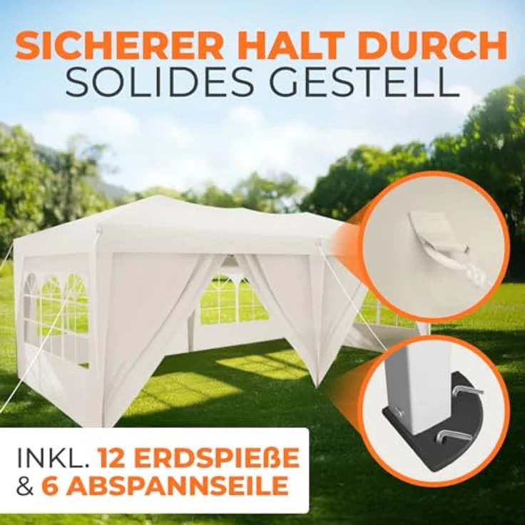 Kronenburg Faltpavillon wasserdicht Pavillon mit 6 Seitenteilen, Gartenzelt, 3x6 m - mit UV Schutz 50+, Champagner – Bild 6