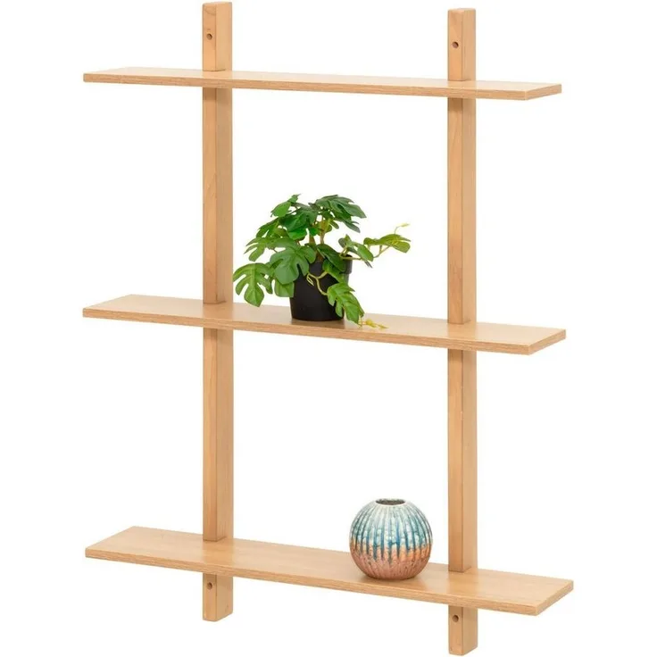 4LIVING Wandregal Regal aus Kiefernholz mit drei Ablagen, 80 x 60 x 15 cm