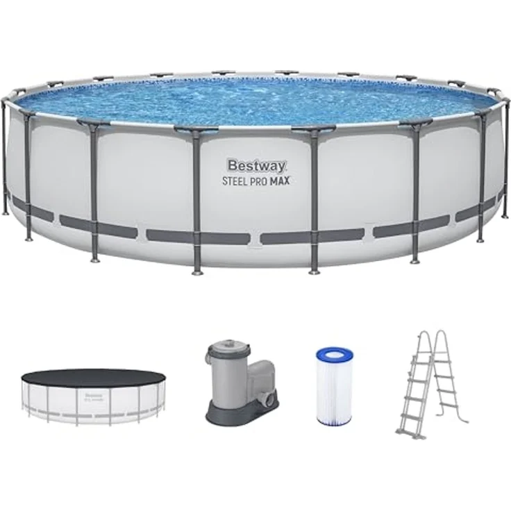 Steel Pro MAX™ Frame Pool Komplett-Set mit Filterpumpe Ø 549 x 122 cm, lichtgrau, rund – Bild 1