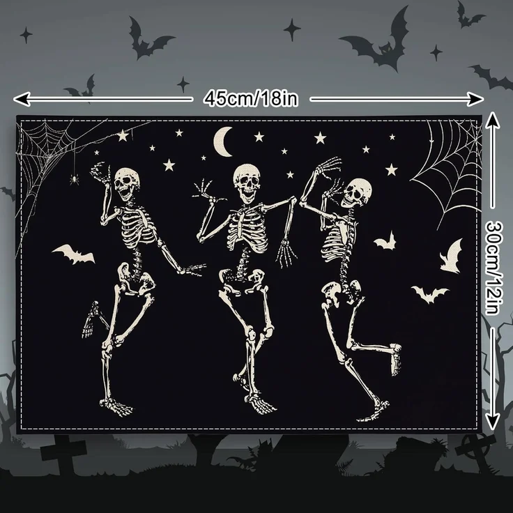 ABC Halloween-Platzset, 4-teilig, tanzende Totenköpfe, 30 x 45 cm – Bild 2