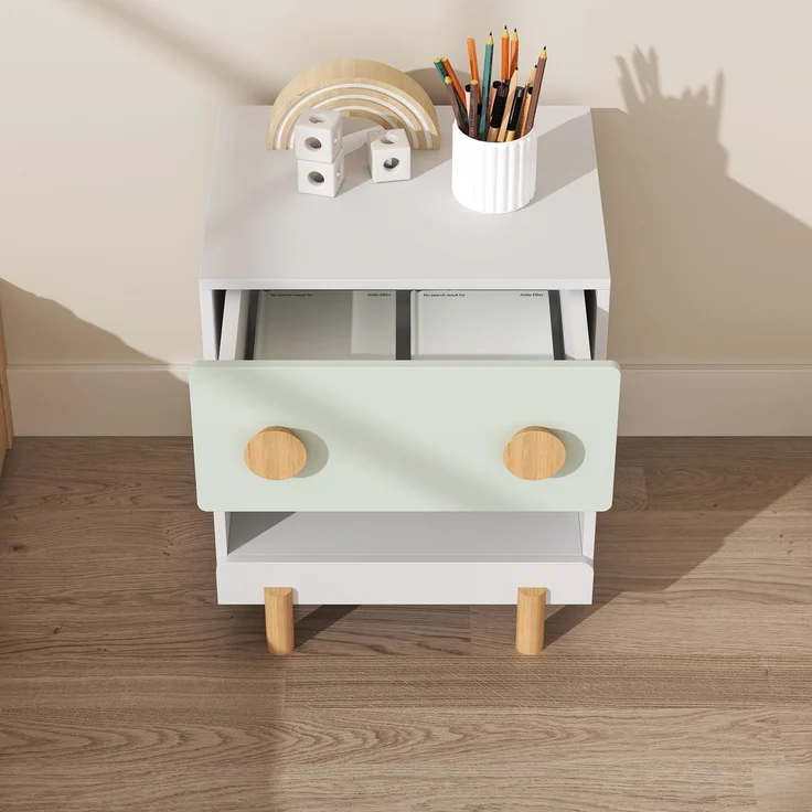 Kindernachttisch Vaarentaa mit Schublade und Ablagefach 47 x 40 x 35 cm Weiß/Mintgrün [en. casa] – Bild 4
