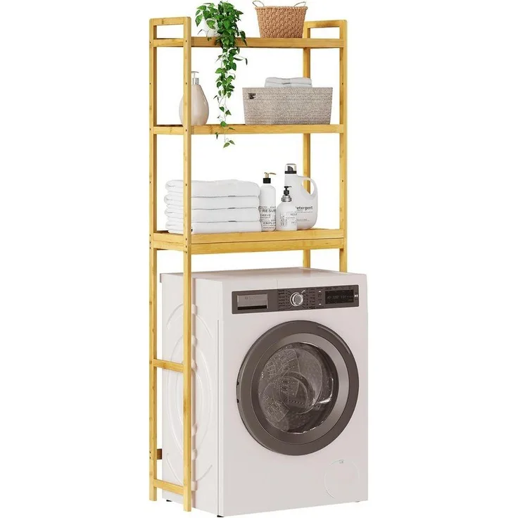 EUGAD Badregal, 1-tlg, Badregal Waschmaschinenregal Toilettenregal aus Bambus, mit 3 Ablagen