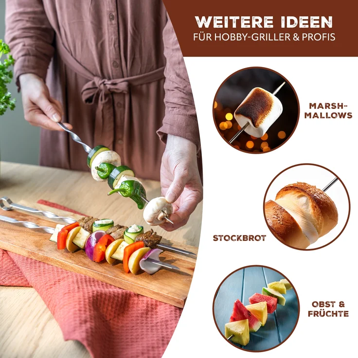 Grillspieße 20er Set, inkl. Aufbewahrungstasche / Edelstahl, 39 cm, gedreht – Bild 6