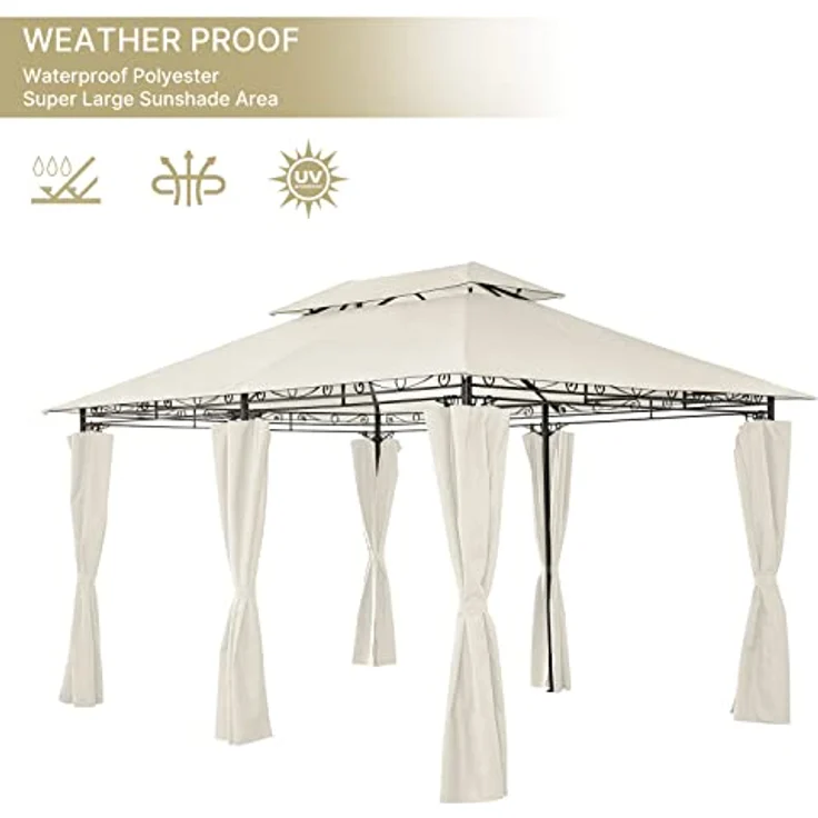 Mondeer Gartenpavillon 3x4m, Premium Pavillon mit Seitenwänden und Reißverschlüssen, stabiles Metallrahmen, 180g/m² wasserdichtes Dach, modern und luxuriös, beige – Bild 3