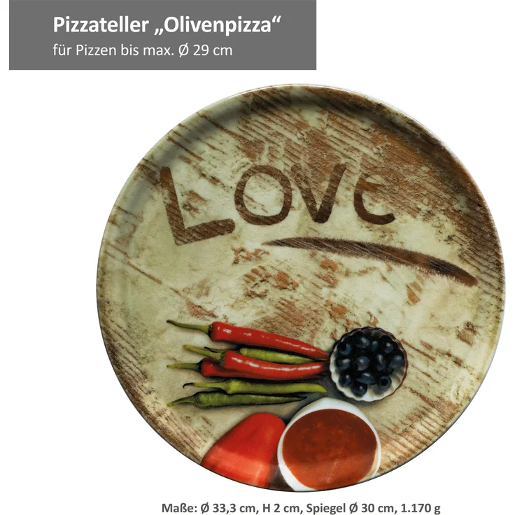 3er Set Pizzateller Oliven-, Salami- & Lieblingspizza Ø 33,3cm Platte XL-Teller – Bild 7