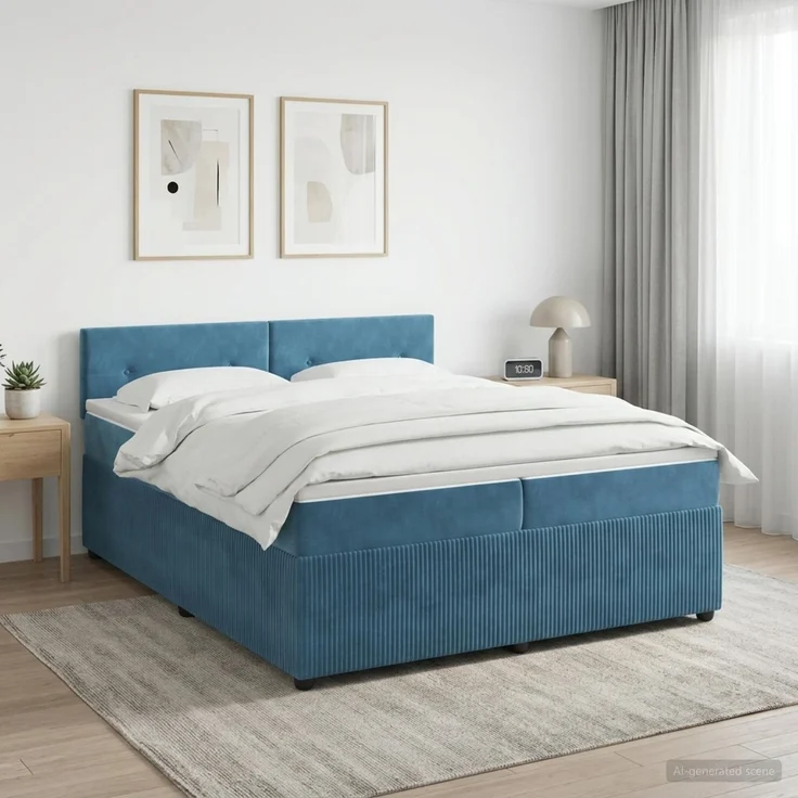 vidaXL Boxspringbett mit Matratze Dunkelblau 200 x 200 cm Samt 3451749 – Bild 1