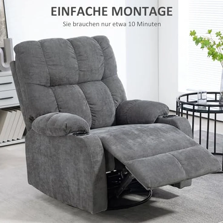 HOMCOM Relaxsessel Fernsehsessel mit Liegefunktion, Schaukelfunktion und Becherhalter (TV-Sessel, 1-St, Ruhesessel), für Wohnzimmer, Dunkelgrau – Bild 8