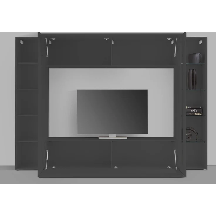 Wohnwand >Benevent< (4-teilig) in Anthrazit matt - 260x180x30 (BxHxT) – Bild 3