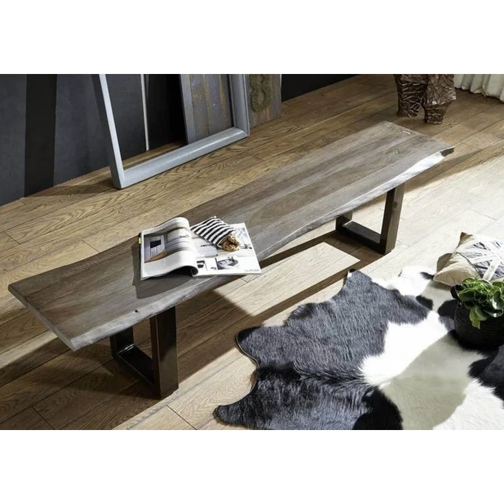 Baumbank Sheesham 160x38x45 smoked oak lackiert Plattenstärke 3,5cm FREEFORM #0307 – Bild 2