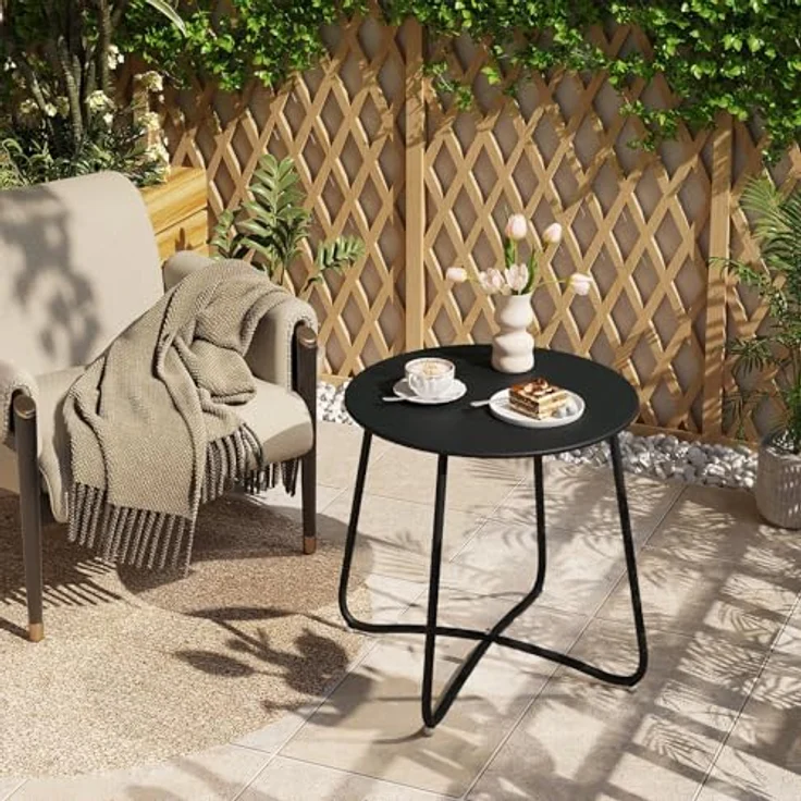 eSituro Beistelltisch rund, Balkontisch Gartentisch, Kaffeetisch Couchtisch Sofatisch Wohnzimmertisch, Kleiner Tisch für Wohnzimmer Balkon Terrasse Garten, aus Metall, φ45xH45 cm, Schwarz – Bild 2