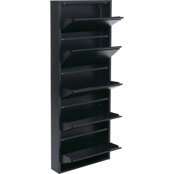 Schuhkipper HWC-R25, Schuhschrank Schuhregal, 5 Kippfächer für 15 Paar Schuhe, Metall 169x66x16cm ~ schwarz – Bild 8