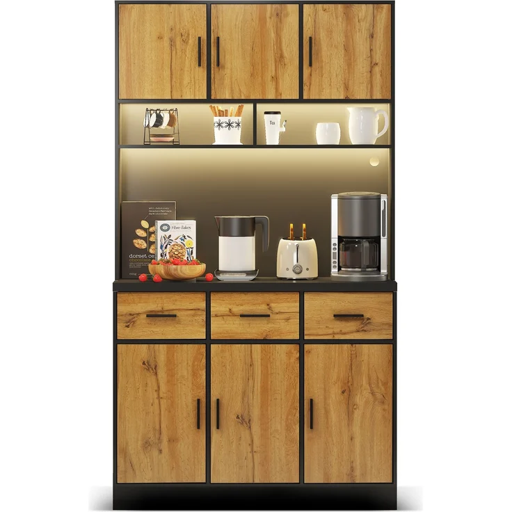 100x40x180cm, multifunktionales Buffet mit LED-Beleuchtung mit APP-Steuerung, Schubladen, verstellbaren Einlegeböden, Kabelführungslöchern und Steckdosen, ideal für Küchen und Esszimmer – Bild 8