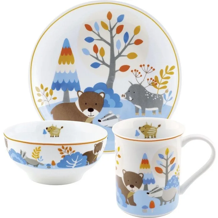 PURESIGNS Kindergeschirr-Set FRIENDS (3-tlg), 1 Personen, Porzellan, Essgenuss für die Kleinen
