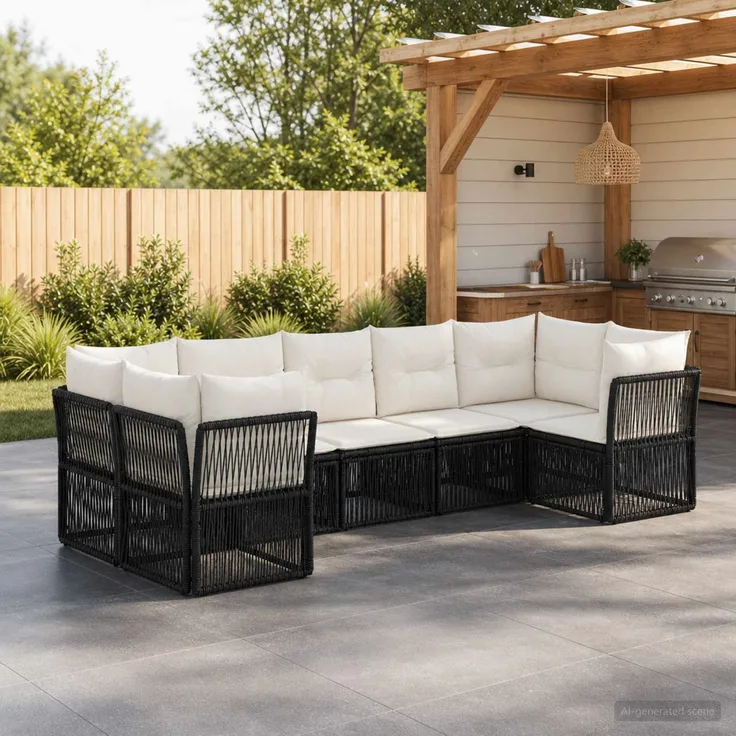 vidaXL Gartensofa-set 7 stk. 7-Sitzanzahl Schwarz Poly-Rattan 3434335