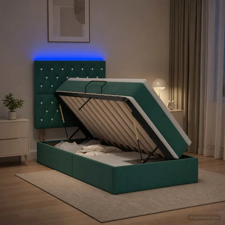 vidaXL LED-Speicherbett mit Matratze Dunkelgrün 100 x 200 cm Samt 3460053 – Bild 4