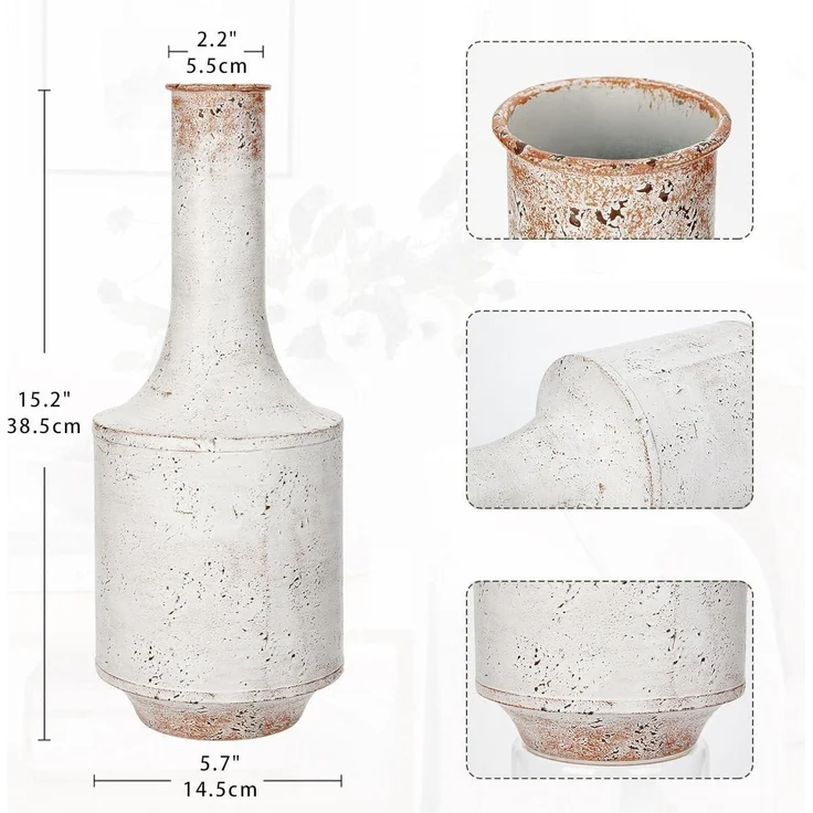 Vase Vintage Metall Groß Blumenvase Rustikal Shabby Chic Weiß – Bild 2