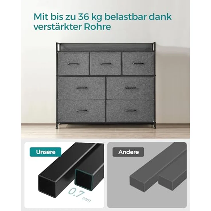 Songmics Kommode, Schrank, 7 Stoffschubladen mit Griffen, Metallgestell, Industrie-Design, schiefergrau-anthrazitgrau LTS523G22 – Bild 7