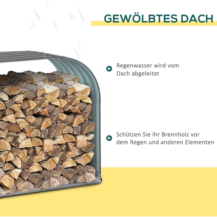 Outsunny Kaminholzregal-Erweiterung Kaminholzständer, Holzlager, Kaminholzunterstand, Brennholzregal, BxTxH:212 x 46 x 112 cm, (Kaminholzständer, 1-St, Holzlager), für Garten, Grau – Bild 3