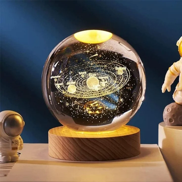 TUWENA LED Nachtlicht 3D Kristall Kugel Nachtlicht, 8cm Glaskugel-Nachtlampe mit Holzsockel, USB betrieben kugeln Lampe, Dekorationen, Geschenke für Frauen, Kinder – Bild 4
