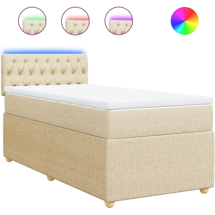 vidaXL Boxspringbett mit Matratze Creme 100x200 cm Stoff 3289679 – Bild 2