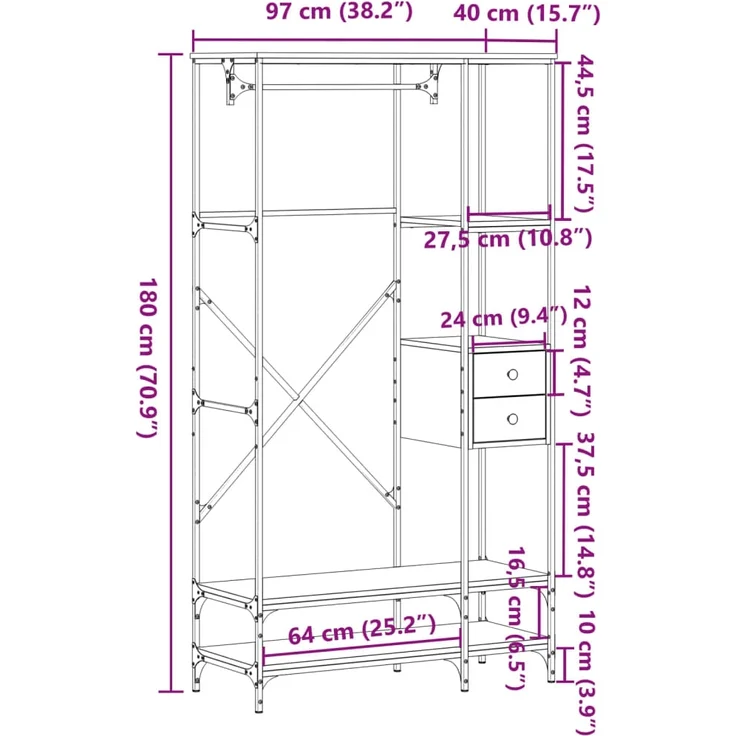 vidaXL Kleiderständer mit Ablagen Räuchereiche Holzwerkstoff 847861 – Bild 8